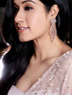 Gold-Toned & White Floral Drop Earrings