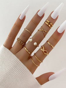 Set Of 9 Gold-Plated Finger Ring