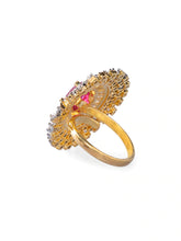 Women Gold-Plated & White CZ-Studded Adjustable Finger Ring